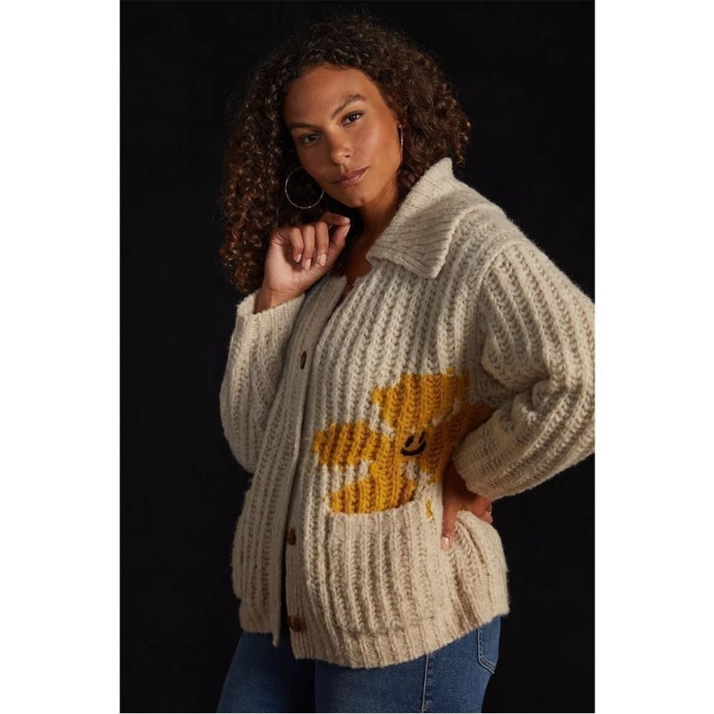 ANTHROPOLOGIE Pilcro Flower Cardigan Sweater Cheerful Smile Flower size xs - Picture 7 of 16